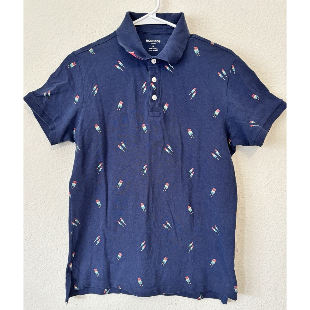 Bonobos Slim Fit Polo Shirt Men M‎ Navy 4th July USA America Patriot Golf Shirt
